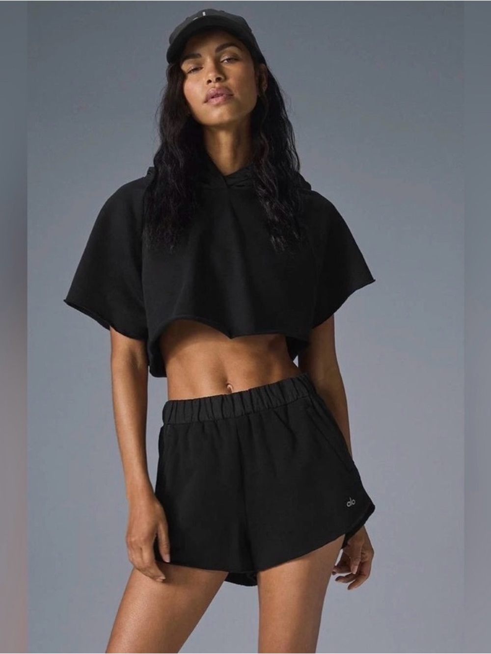 ALO Yoga Black Cropped Hoodie Top - S/ Black